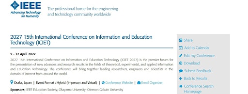 ICIET 2027 in Osaka, Information and Education Technology